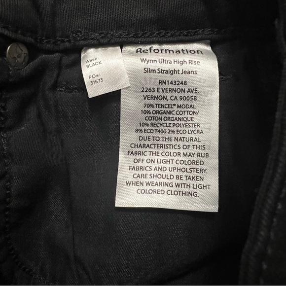 Reformation Wynn Ultra High Rise Slim Straight Jeans Black Size 26 - Picture 9 of 10